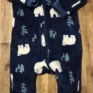 Navy Blue Bear Print Kids Pajama Footies